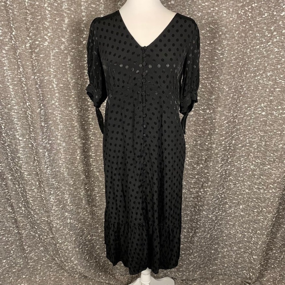 Maeve Anthropologie Black Eudora Polka Dot Button Front Midi Dress Women's 6